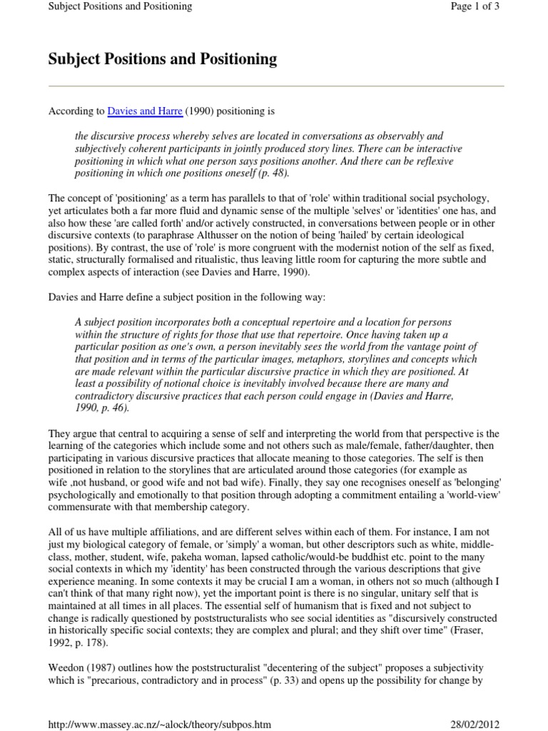 Understanding Subject Positions in Discourse | PDF | Self | Hegemony
