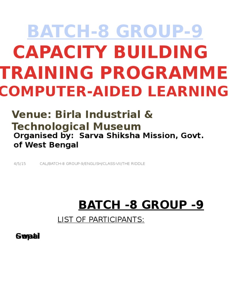 Batch-8 Group-9: Capacity Building Training Programme | PDF