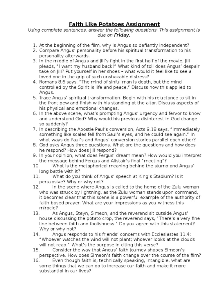 Faith Like Potatoes Assignment PDF Paul The Apostle Faith