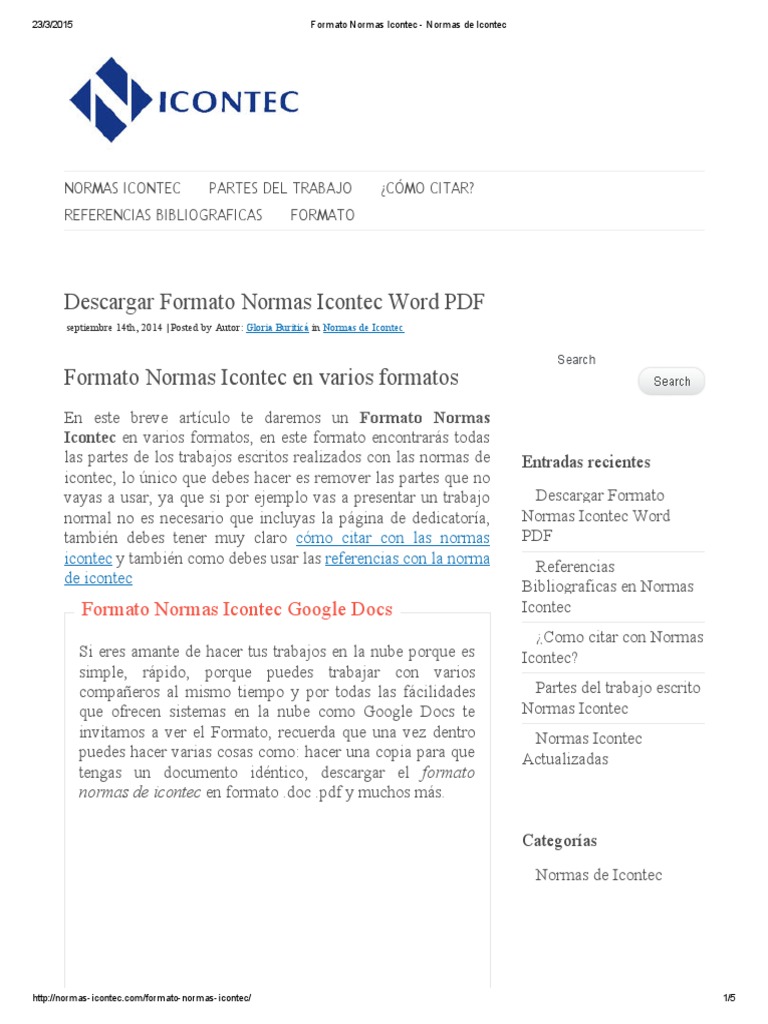 Formato Normas Icontec - Normas de Icontec | PDF | Formato de Documento ...