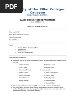 Minutes of PTCA meeting