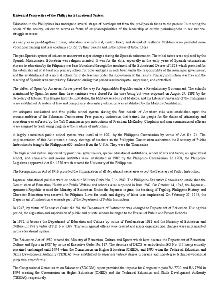 Evolution of Philippine Education System | PDF | Philippines | Government