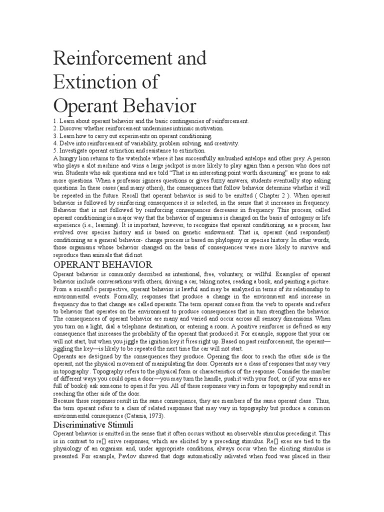 Operant Behavior Insights | PDF | Reinforcement | Motivation