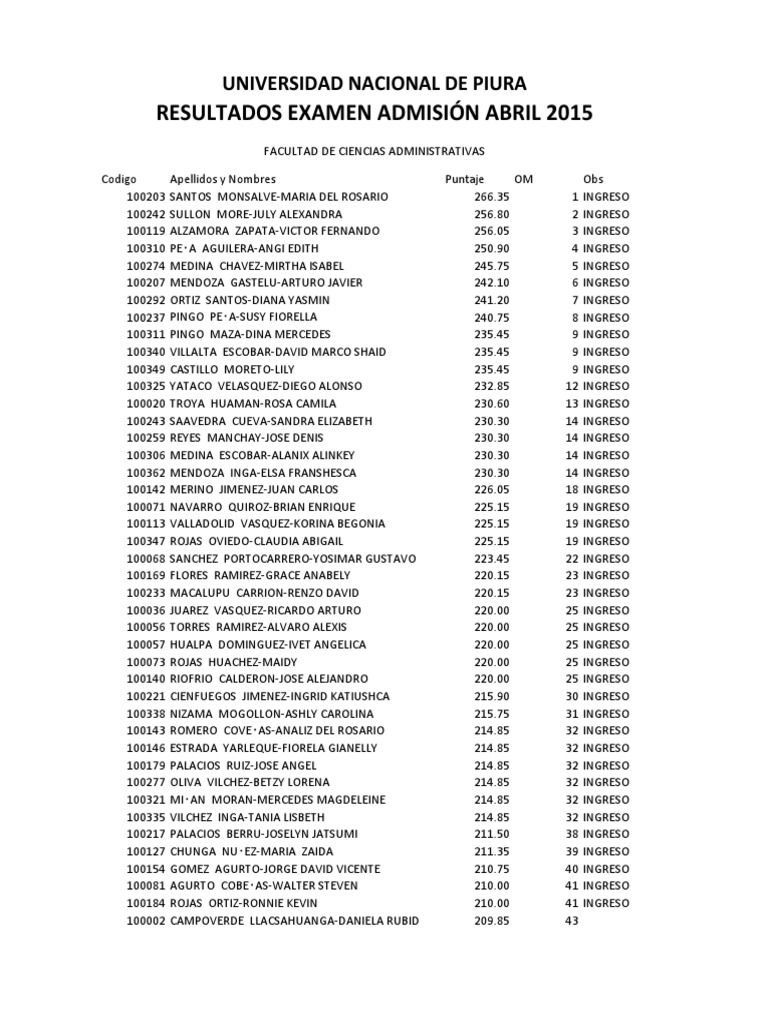 Resultados e ingresantes a la UNP