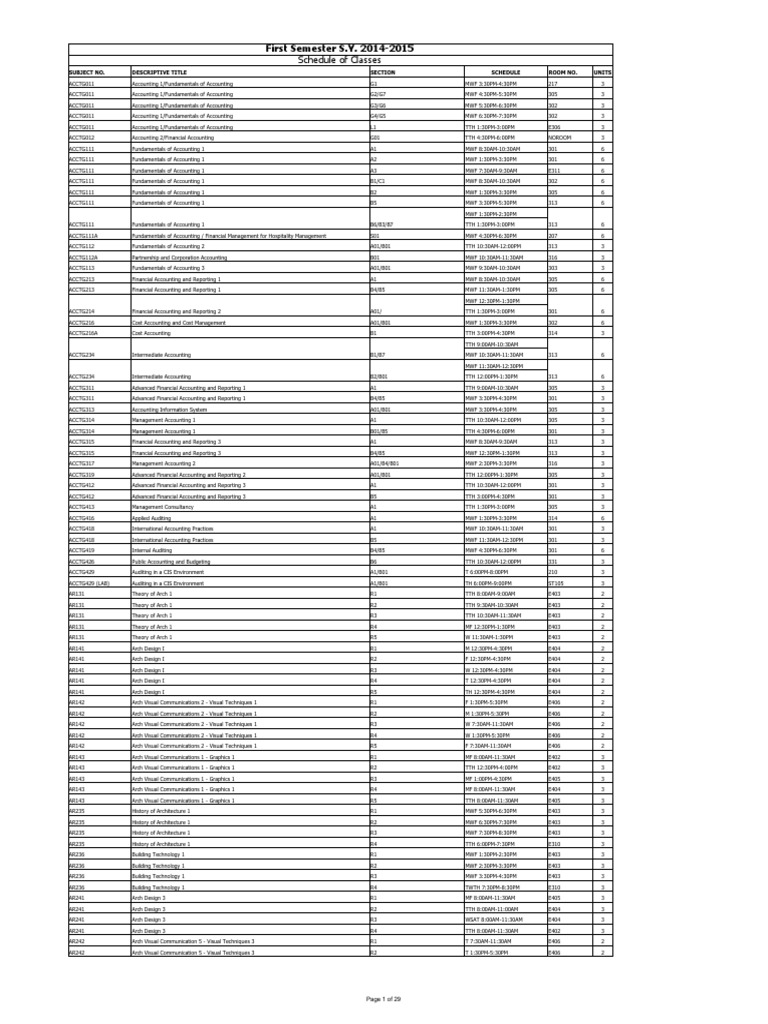 First Semester 2014-2015 - Schedule of Classes | PDF | Signal ...