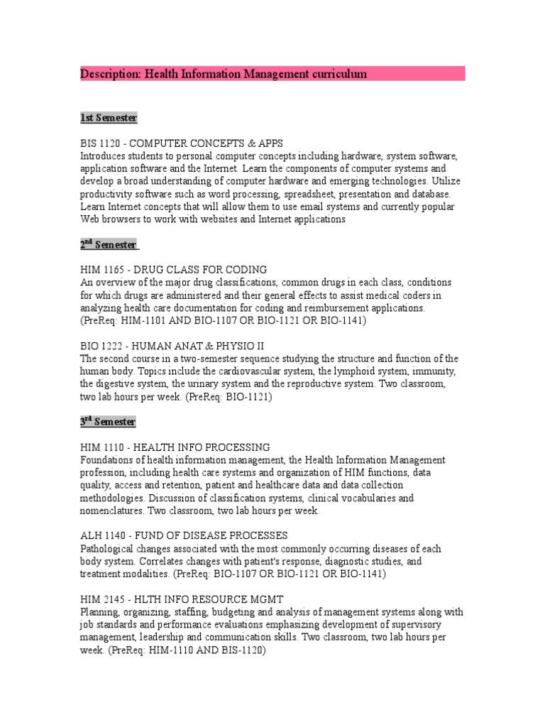 Health Information Management Curriculum | PDF | Health Informatics ...