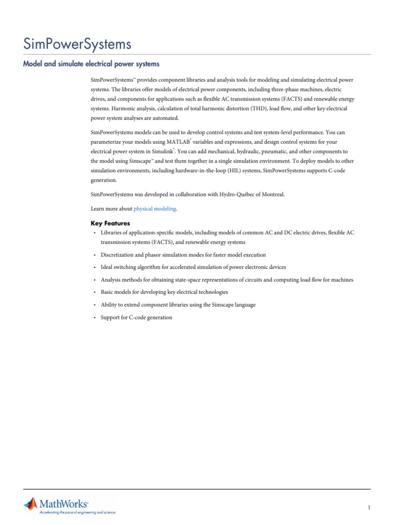 Sim Power Systems PDF Electric Power System Simulation
