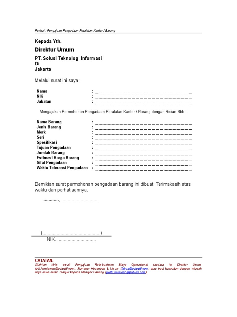 Default Surat Permintaan Pengadaan Barang Pdf