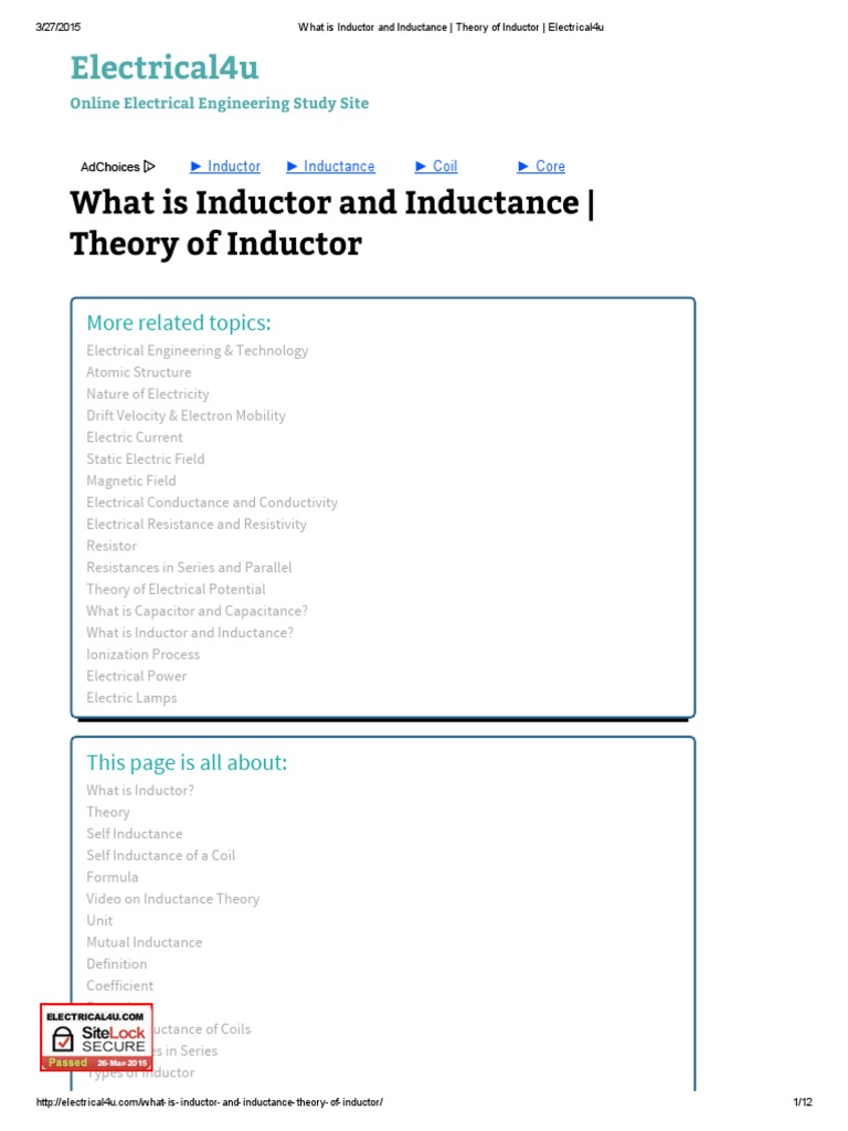 What Is Inductor and Inductance Theory of Inductor Electrical4u