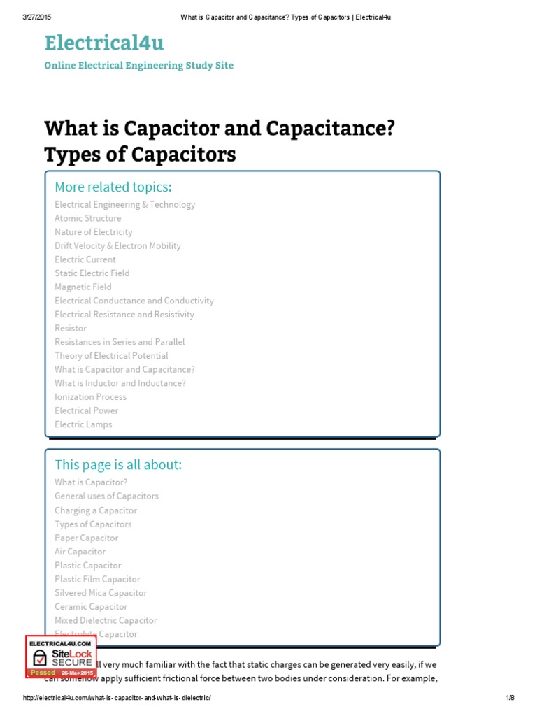 What Is Capacitor and Capacitance Types of Capacitors Electrical4u PDF Capacitor