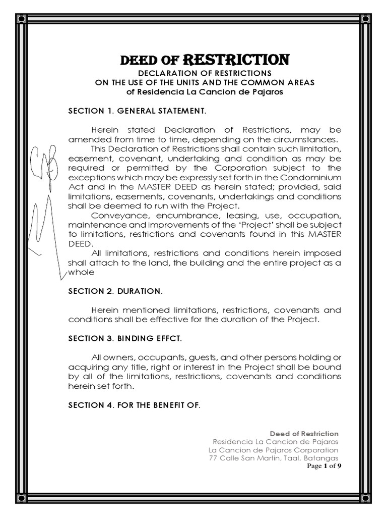 Deed of Restriction PDF Covenant (Law) Lease