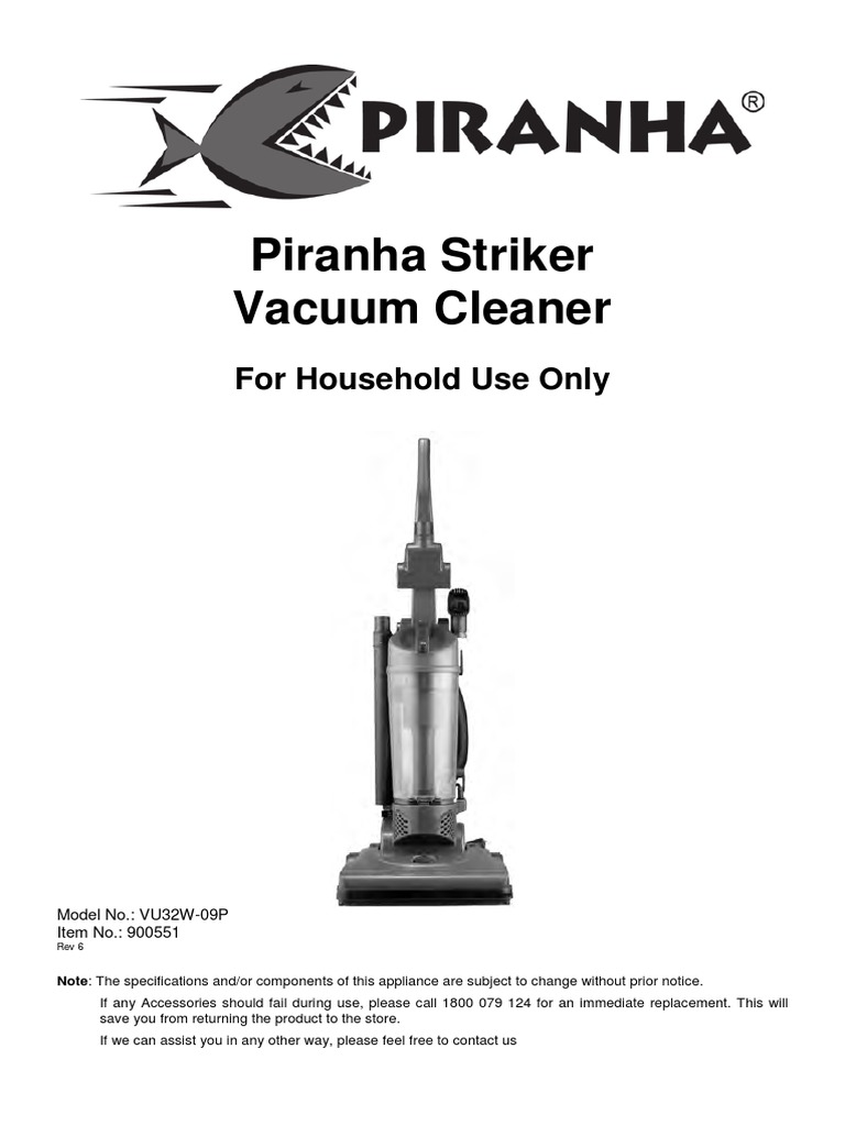 PIRANHA Striker 2000W Manual PDF Vacuum Cleaner Manufactured Goods