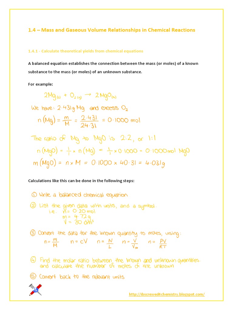 1 4 Mass and Gaseous Volume Relationships in Reactions | PDF | Gases ...
