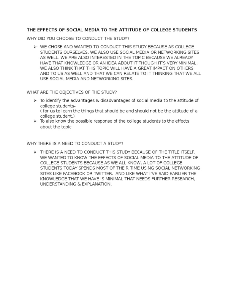 The Effects of Social Media To The Attitude of College Students | PDF ...