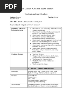 Solar System Ebook Lesson Plan Planets Solar System