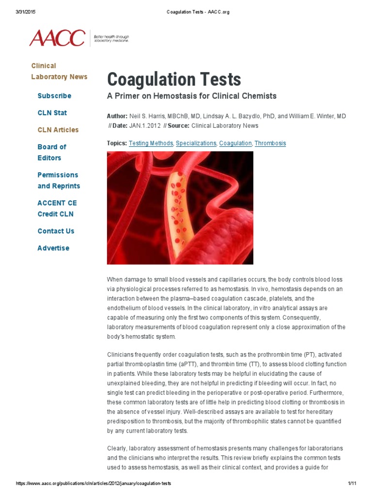 Coagulation Tests - AACC | PDF | Coagulation | Platelet