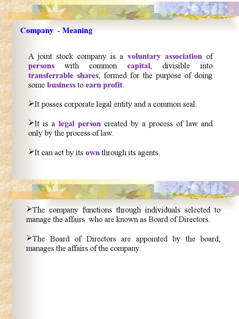 Company Meaning Voluntary Association Persons Capital Transferrable