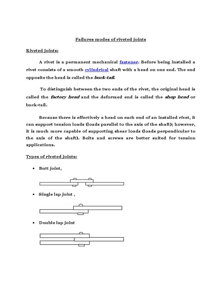 Failures Modes of Riveted Joints PDF Rivet Screw