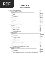 Calculus 1 Table of Contents