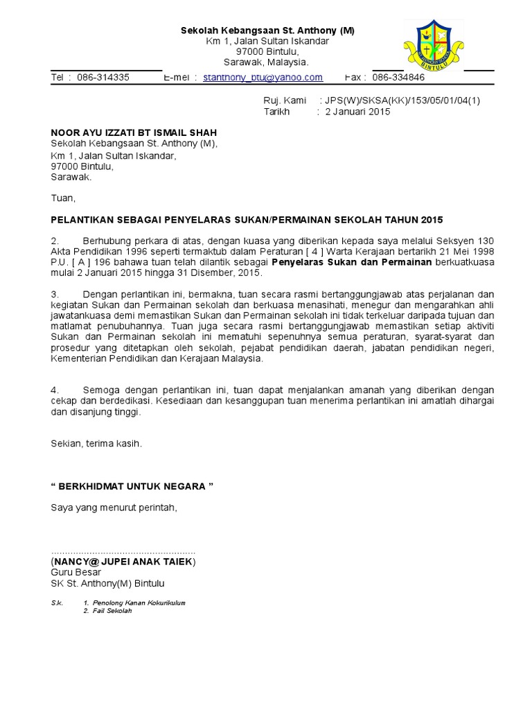 Surat Lantikan Guru Penasihat Sukan Dan Permainan Pdf