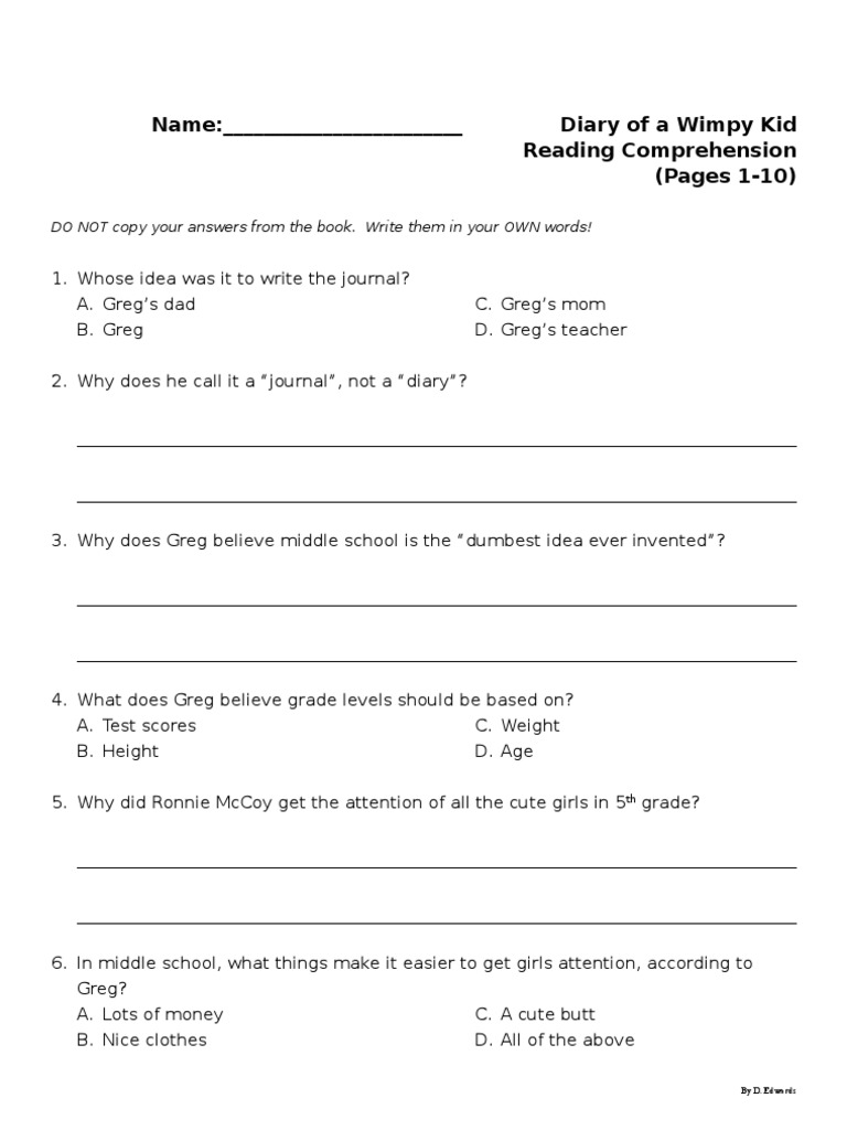 Diary of a Wimpy Kid (Book 1) p.110 Learning Books