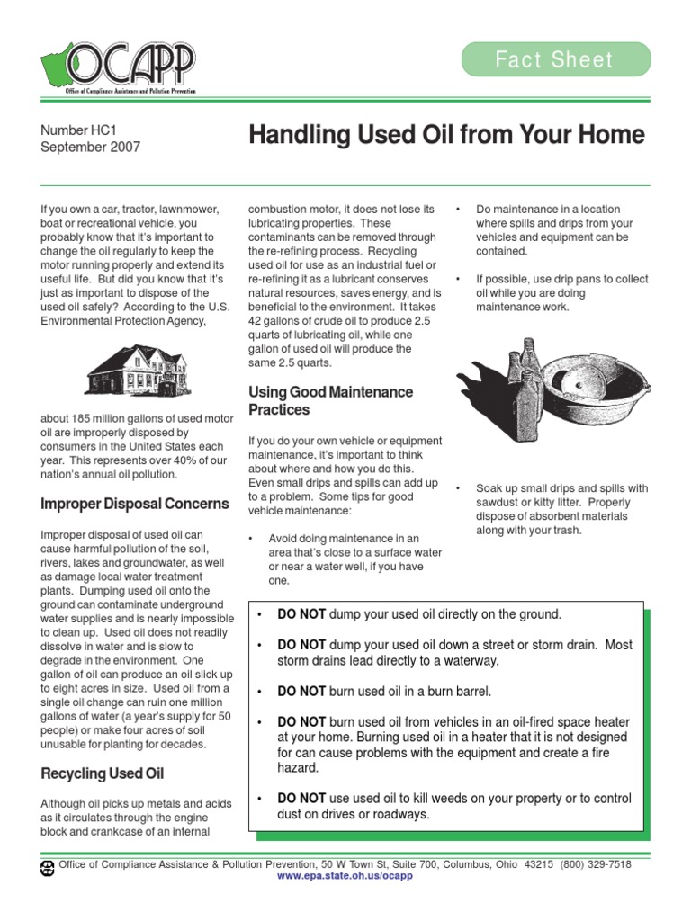 Safe Disposal of Used Motor Oil | PDF | Recycling | Lubricant