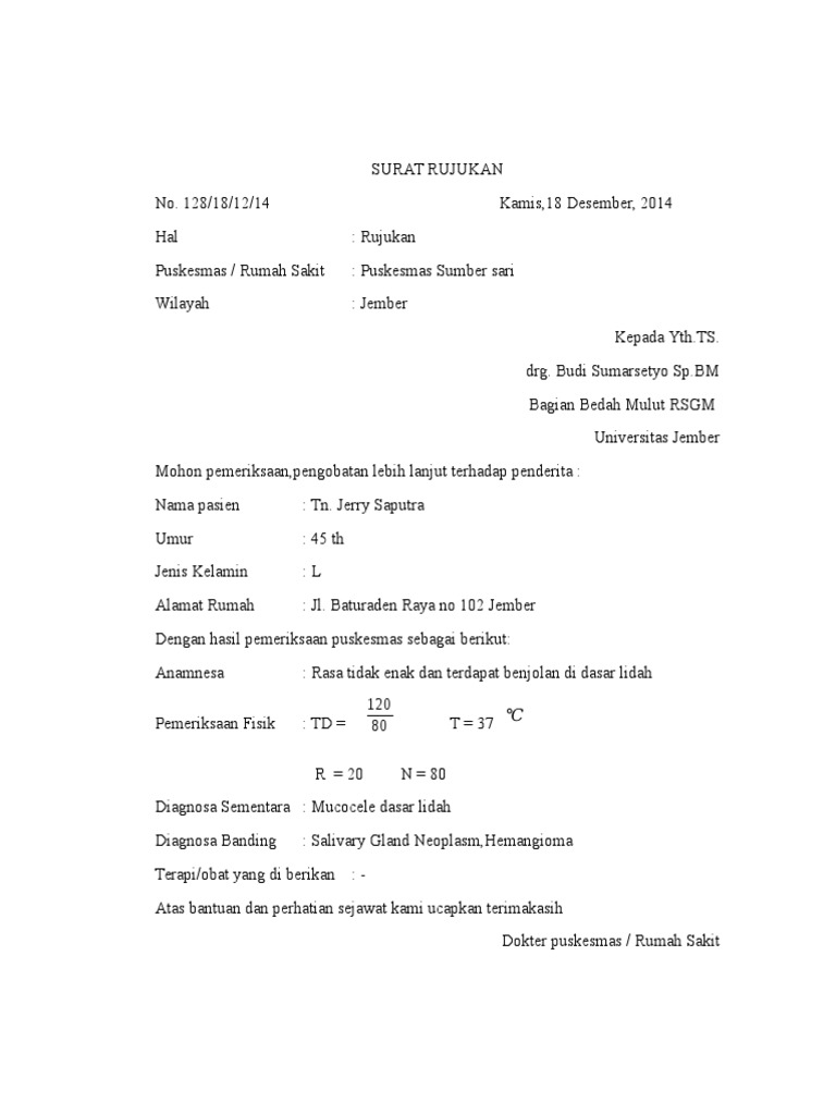 Surat Rujukan Dari Puskesmas Ke Rumah Sakit