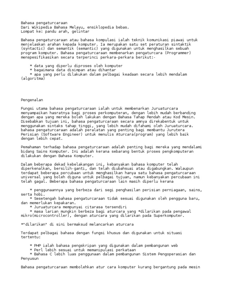 Bahasa Pengaturcaraan Dari Wikipedia Bahasa Melayu Ensiklopedia