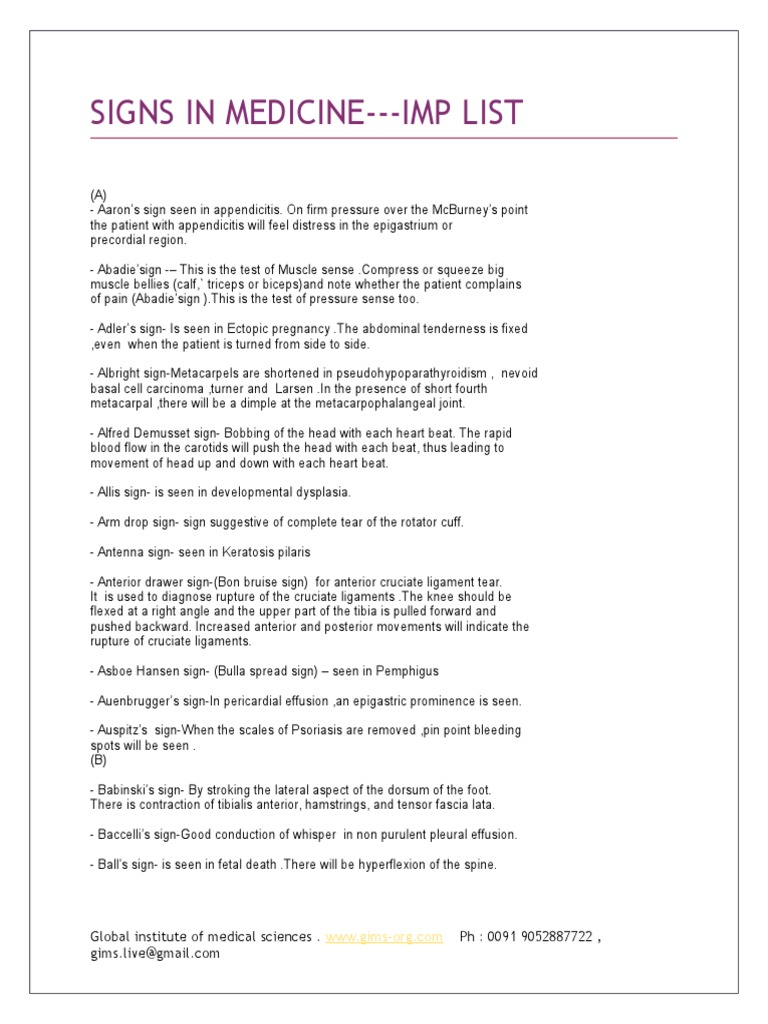 Key Medical Signs and Their Implications | PDF | Anatomical Terms Of ...