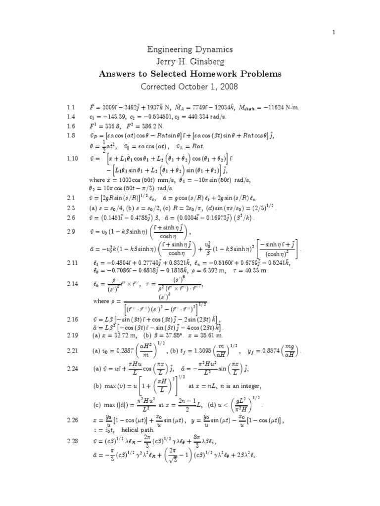 Solution Manual Engineering Dynamics Ginsberg