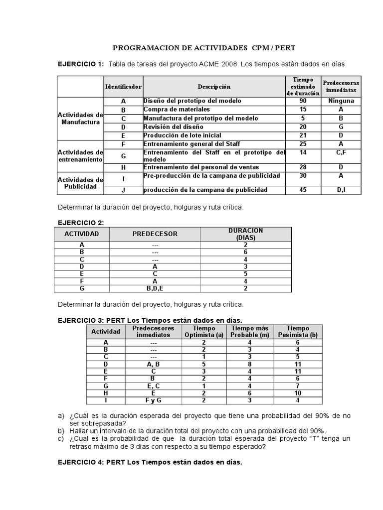 Ejercicios CPM Pert | PDF | Probabilidad | Science