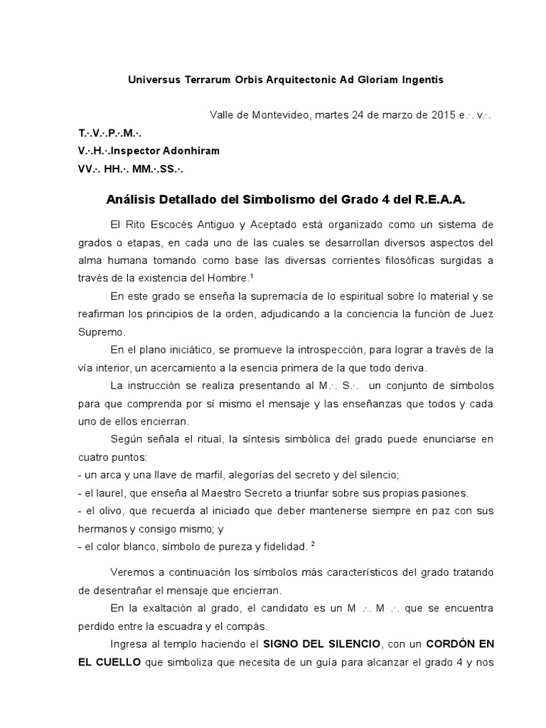 Análisis Detallado Del Grado Cuatro del REAA | PDF | Masonería | Arca ...