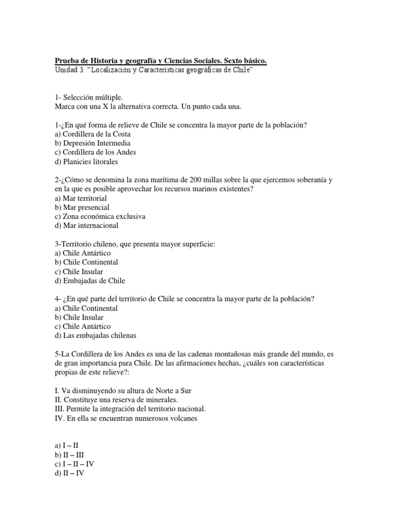 Examen de Historia y Geografía: Chile | PDF | Chile | Andes