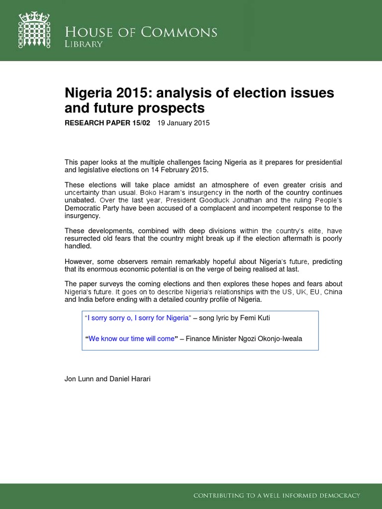 Nigeria 2015: Analysis of Election Issues and Future Prospects | PDF ...