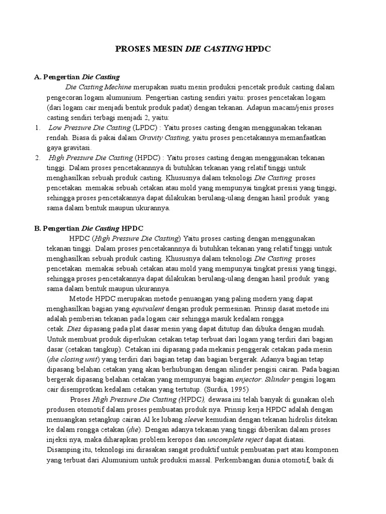 Proses Mesin Die Casting Hpdc Proses Mesin Die Casting Hpdc