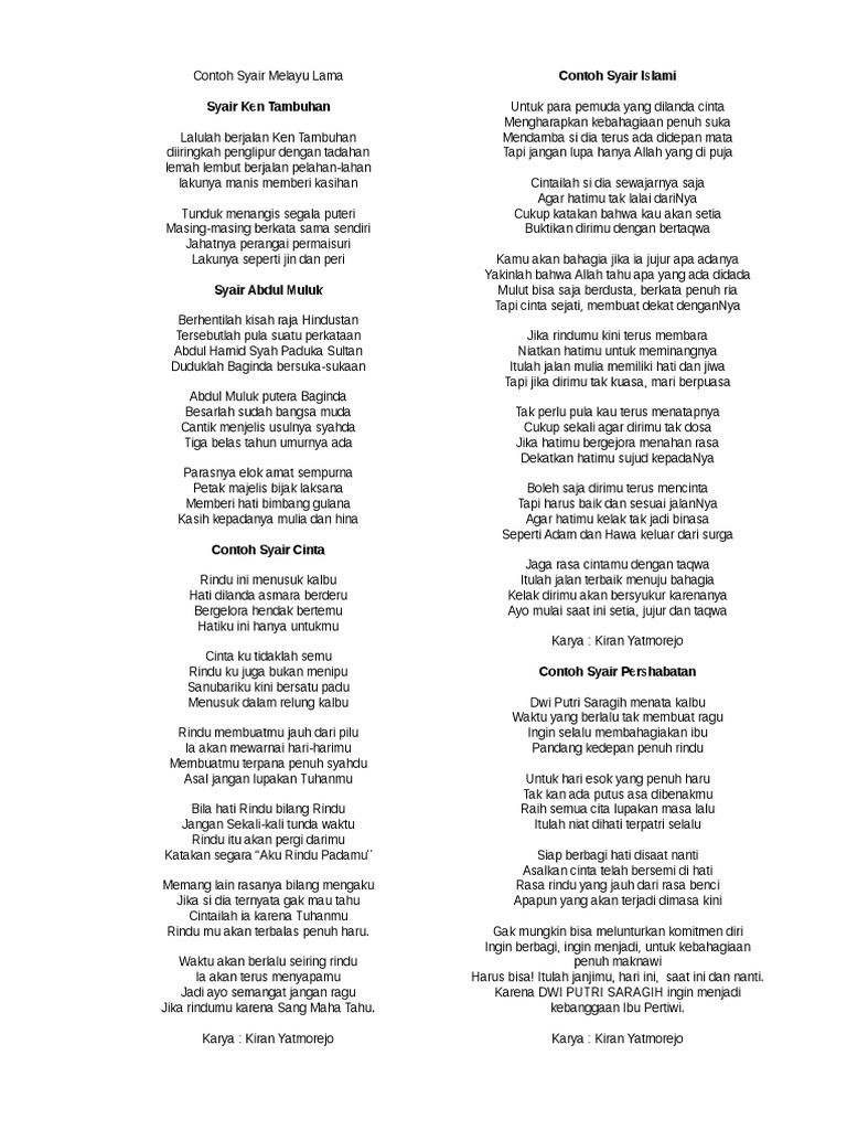 Contoh Syair Melayu Lama Docx