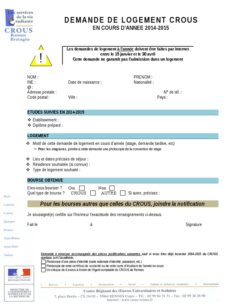 Demande Logement 2014 2015  Logement  Enseignement supérieur