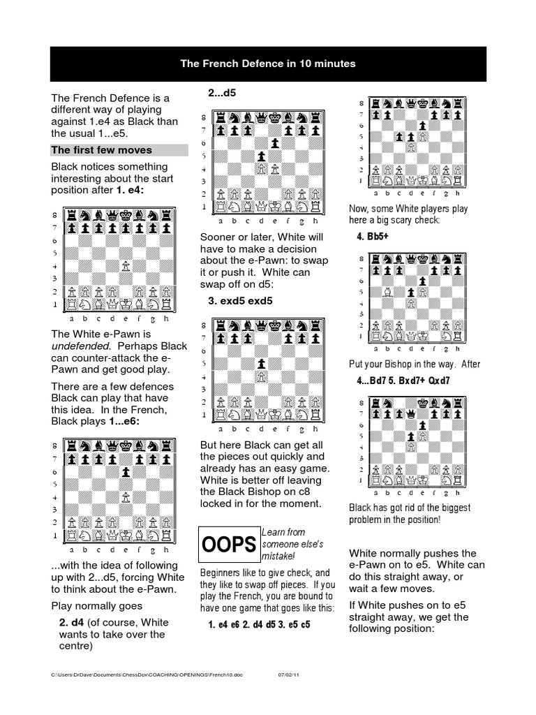 Chess French Defense Pdf – Exercices Défense Française Aux Échecs – XCTF
