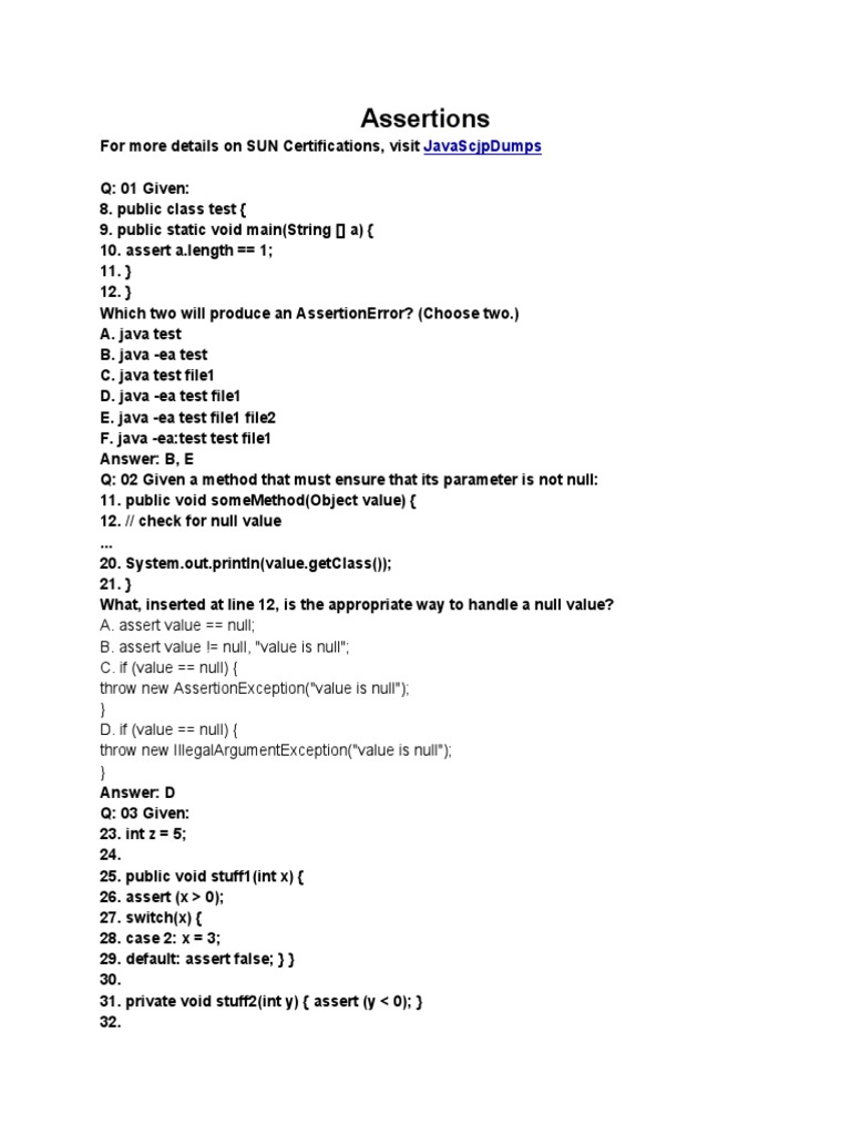 Assertions: Javascjpdumps | PDF | C (Programming Language) | Computer ...