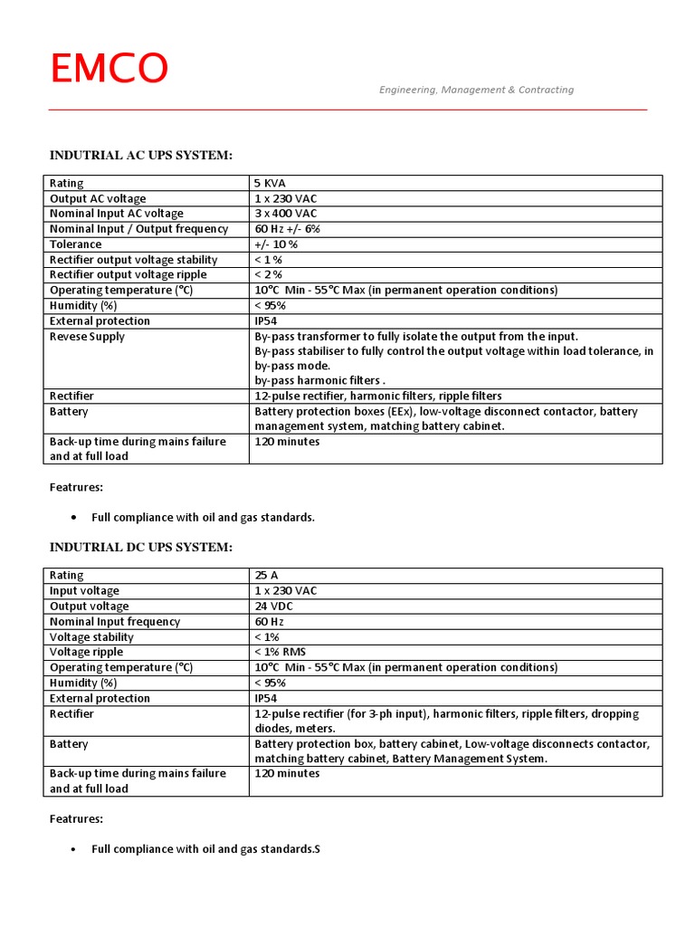 Industrial AC/DC UPS System Specifications | PDF | Science & Mathematics