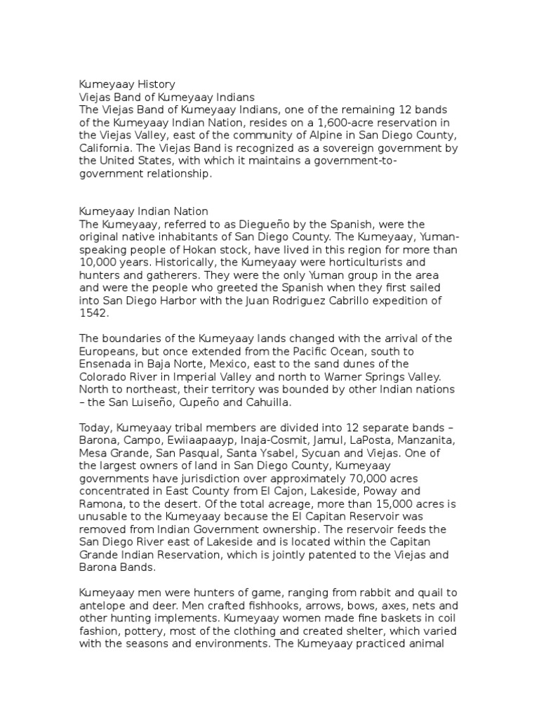 Kumeyaay History PDF Indian Reservation Indigenous Peoples Of North America