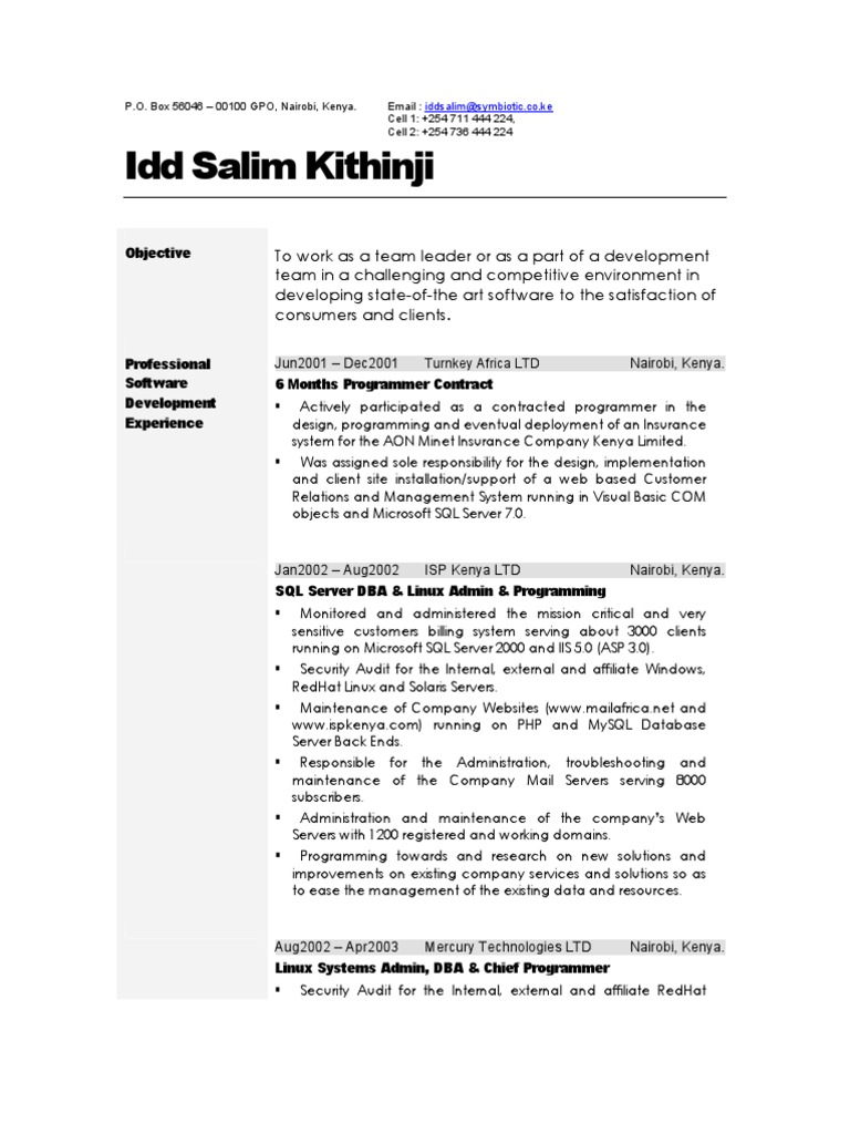 Idd Salim - CV - Full - Jan - 2010 | PDF | Linux | Server (Computing)