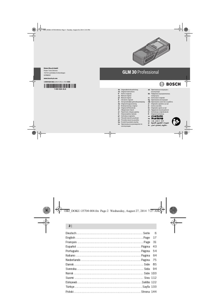 GLM 30 Professional Manual 189725  PDF  Measurement  Lens (Optics)