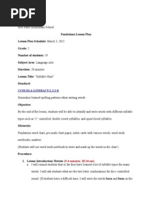 syllable hunt (fundations) lesson plan