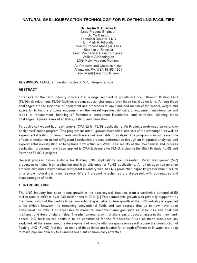 Natural Gas Liquefaction Technology For Floating LNG Facilities | PDF ...