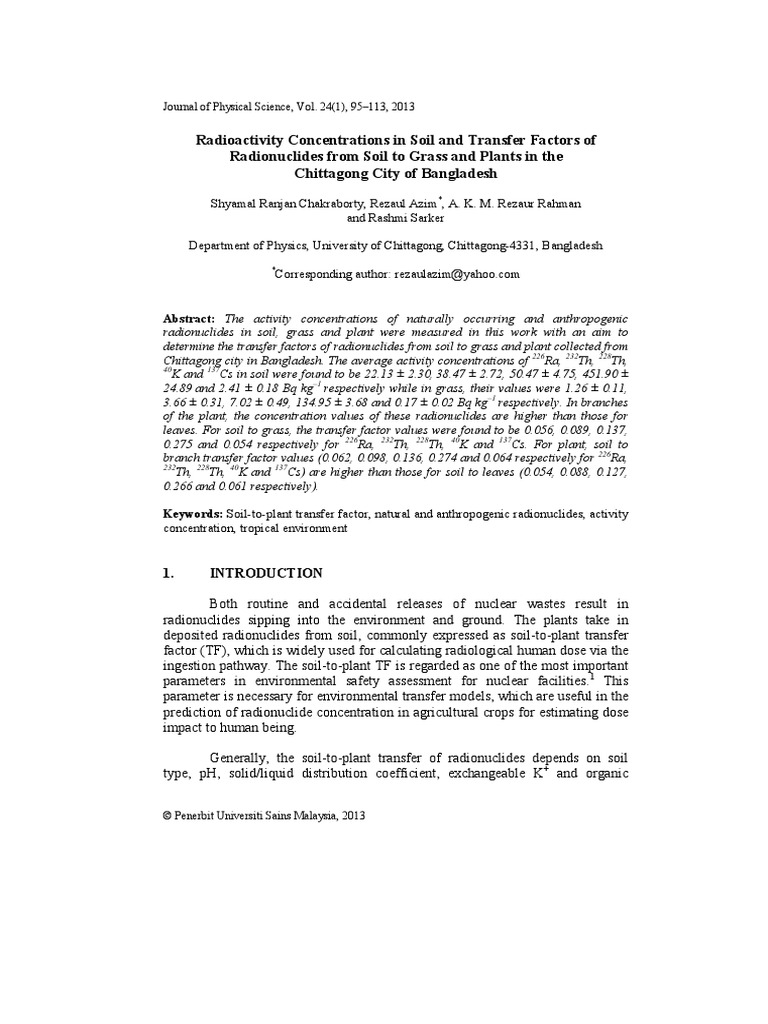 Radioactivity Concentrations in Soil and Transfer Factors of ...