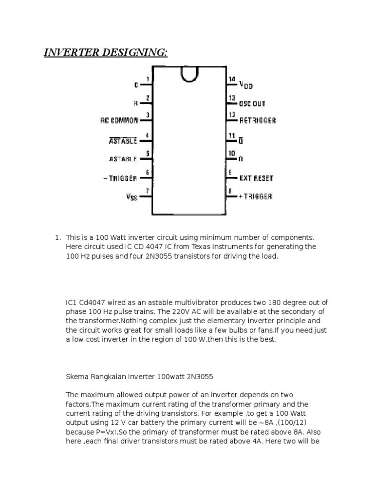 100W Inverter Circuit Using CD4047 | PDF | Power Inverter | Electricity