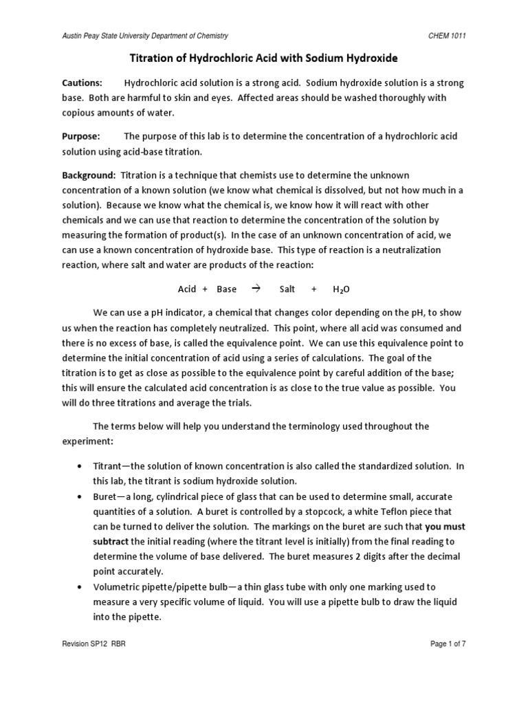 Titration Laboratory Sodium Hydroxide and Hydrochloric Acid | PDF ...