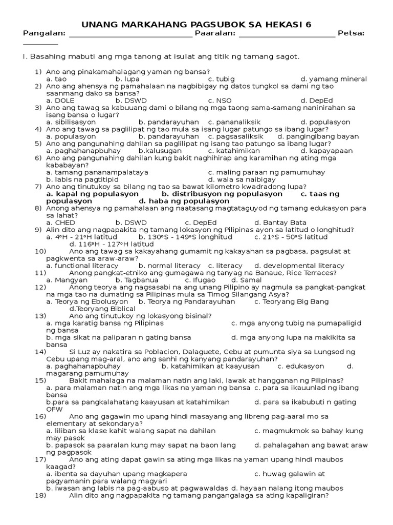 1st periodical test grade 4 with answer key image