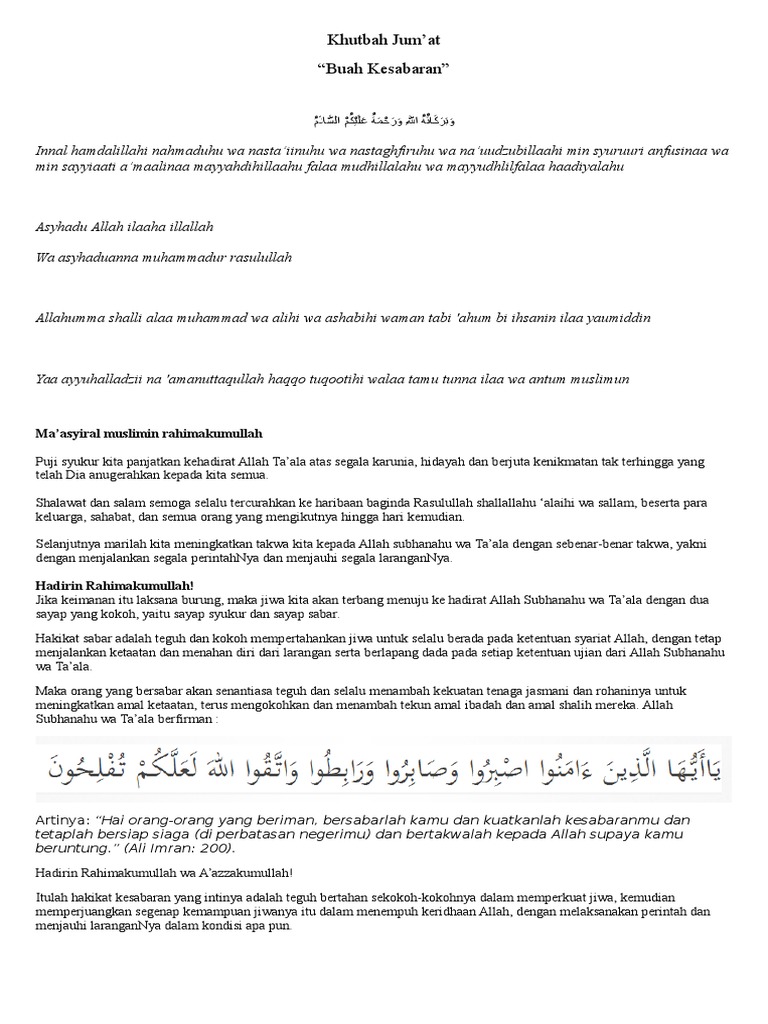 Contoh Teks Khutbah Jumat Singkat 1 Lembar Goreng